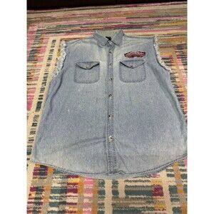 2008 Myrtle Beach Spring Rally Sleeveless Denim Shirt Frayed Arm Holes XL Stains